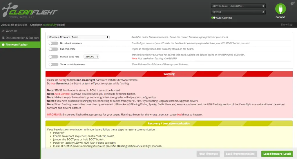 cleanflight firmware flasher offline